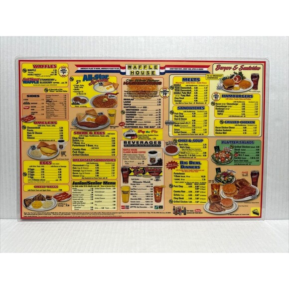 2003 Laminated Waffle House 11” x 16.5” Menu Vintage Double Sided Nostalgia - Picture 2 of 5